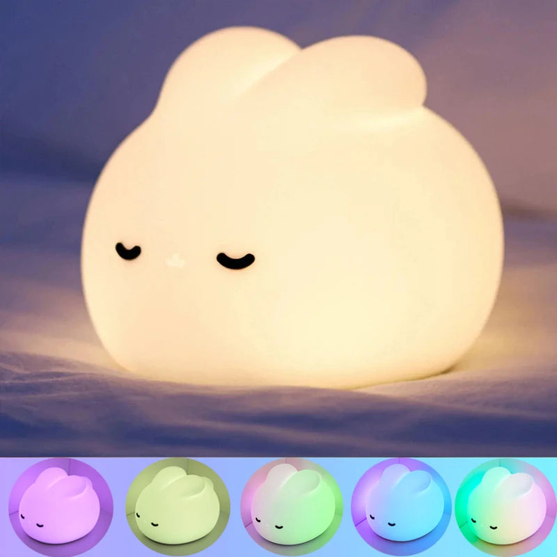 Rabbit Night Light for Kids Room Cute Bunny Lamp Gifts for Nursery Girls Boys Toddler Kawaii Room Decor USB Silicone Night Light